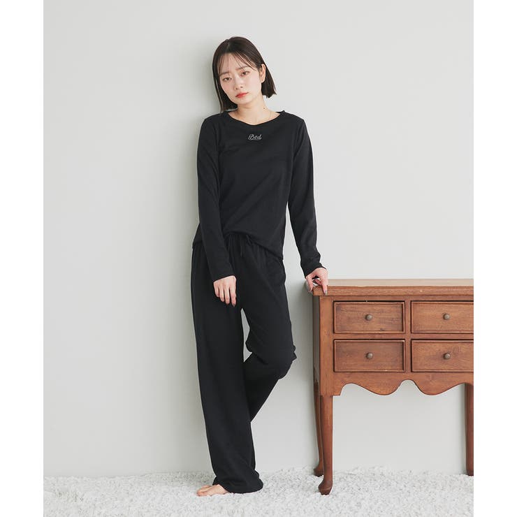 ロゴ刺繍スムースロングTシャツルームウェア | ad thie | 詳細画像2 