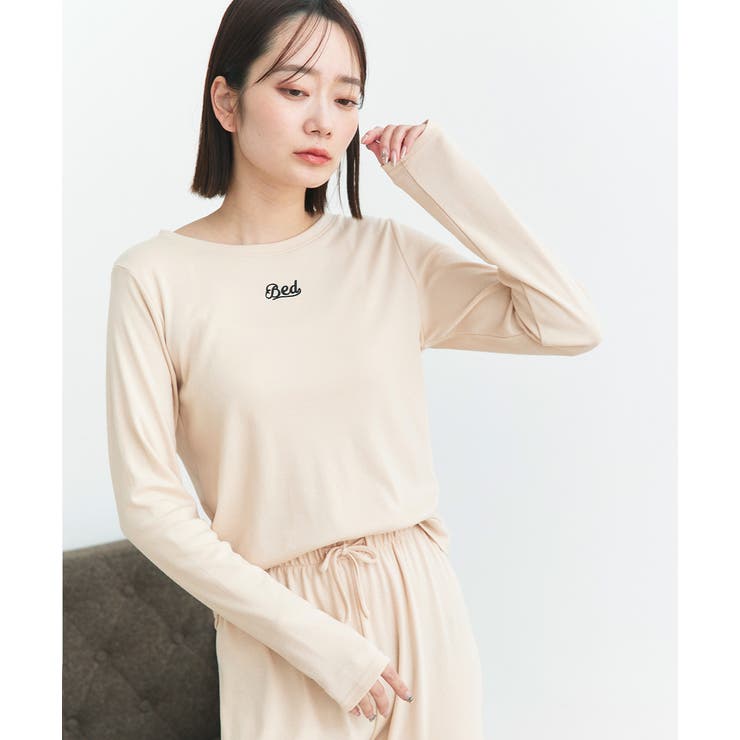 ロゴ刺繍スムースロングTシャツルームウェア | ad thie | 詳細画像26 