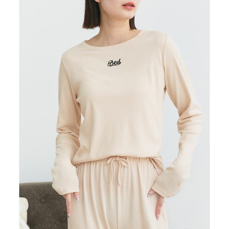 ロゴ刺繍スムースロングTシャツルームウェア | ad thie | 詳細画像28 