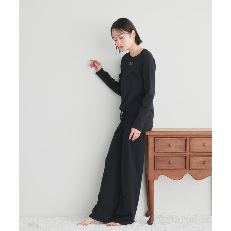 ロゴ刺繍スムースロングTシャツルームウェア | ad thie | 詳細画像3 