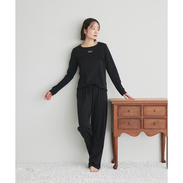 ロゴ刺繍スムースロングTシャツルームウェア | ad thie | 詳細画像4 