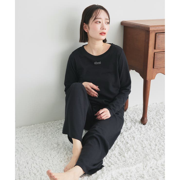 ロゴ刺繍スムースロングTシャツルームウェア | ad thie | 詳細画像5 