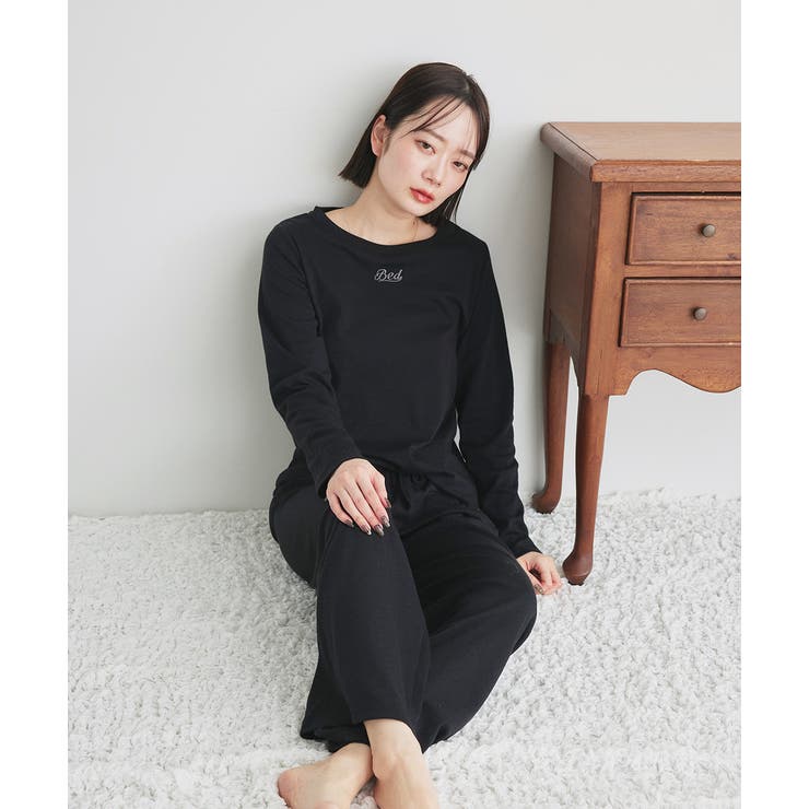 ロゴ刺繍スムースロングTシャツルームウェア | ad thie | 詳細画像8 
