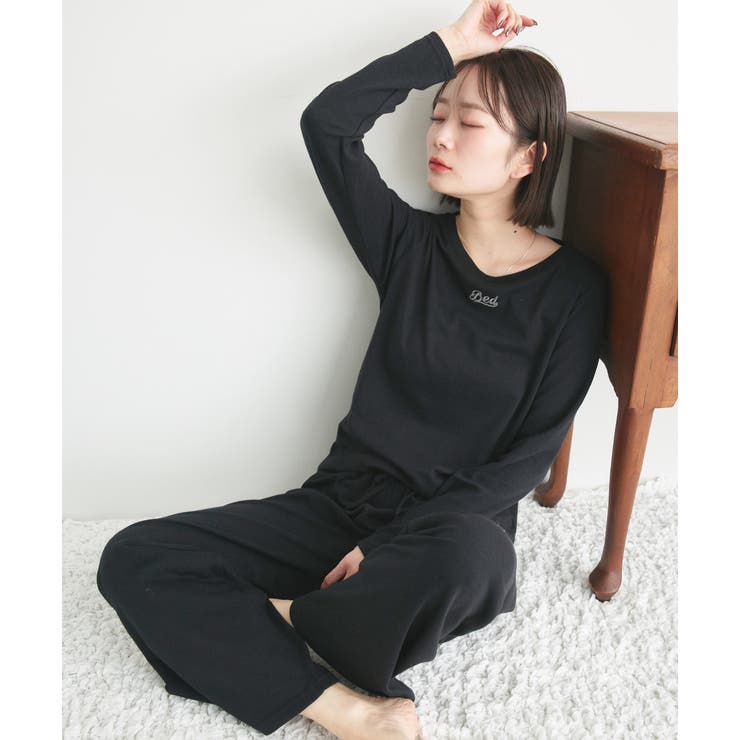 ロゴ刺繍スムースロングTシャツルームウェア | ad thie | 詳細画像9 