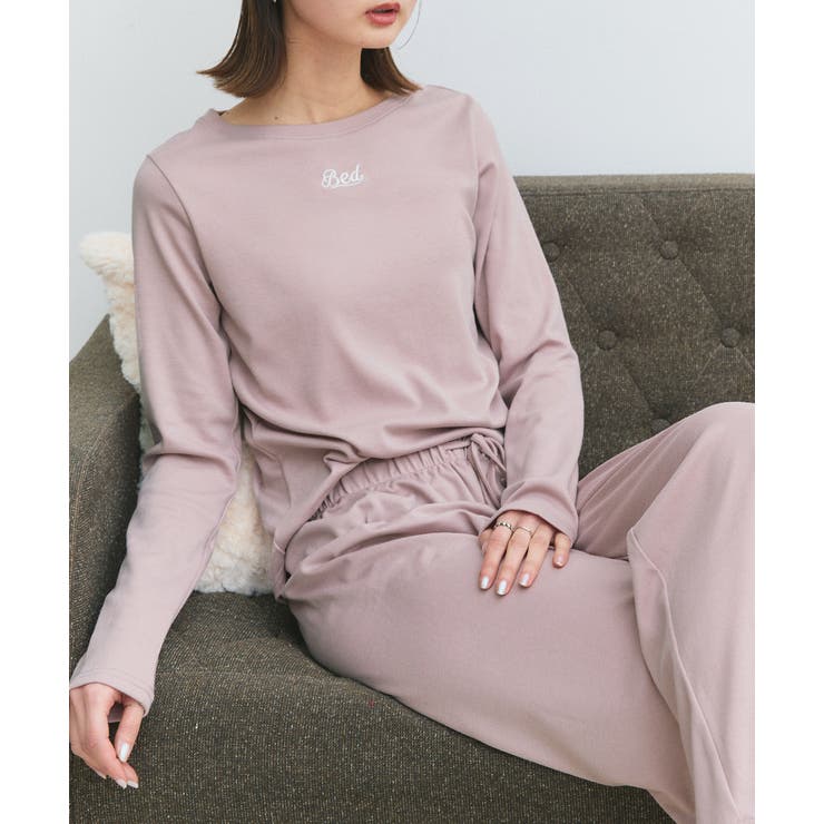 ピンク | ロゴ刺繍スムースロングTシャツルームウェア | ad thie