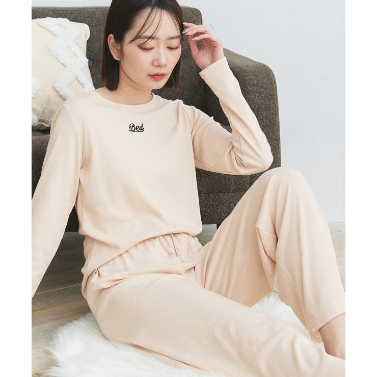 アイボリー | ロゴ刺繍スムースロングTシャツルームウェア | ad thie