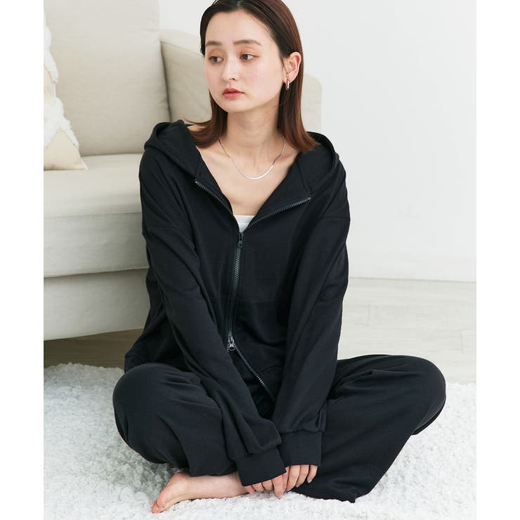 ブラック | スムースダブルジップパーカールームウェア	 | ad thie