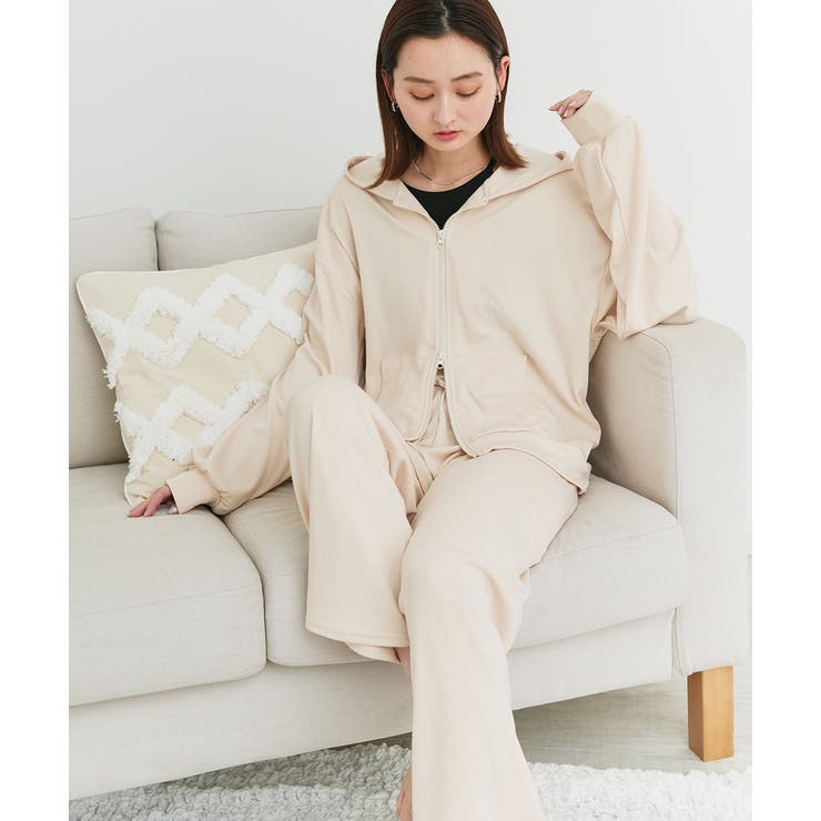 アイボリー | スムースダブルジップパーカールームウェア	 | ad thie