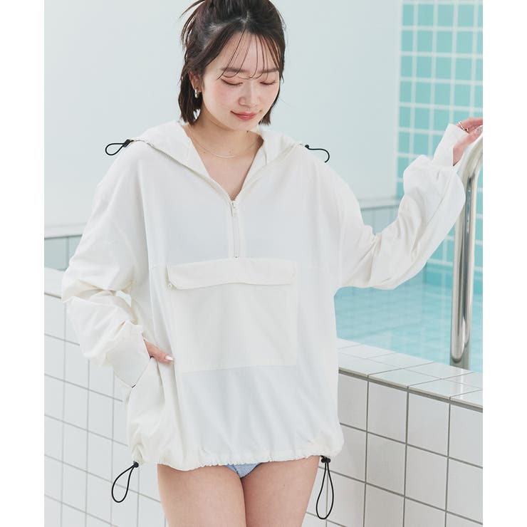 オフホワイト | UVカットラッシュガード ハーフジップアノラックパーカー | ad thie