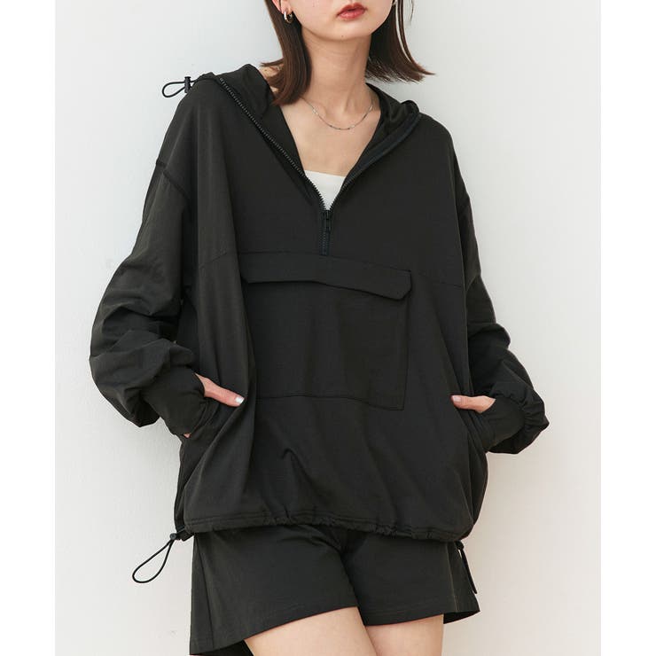 ブラック | UVカットラッシュガード ハーフジップアノラックパーカー | ad thie