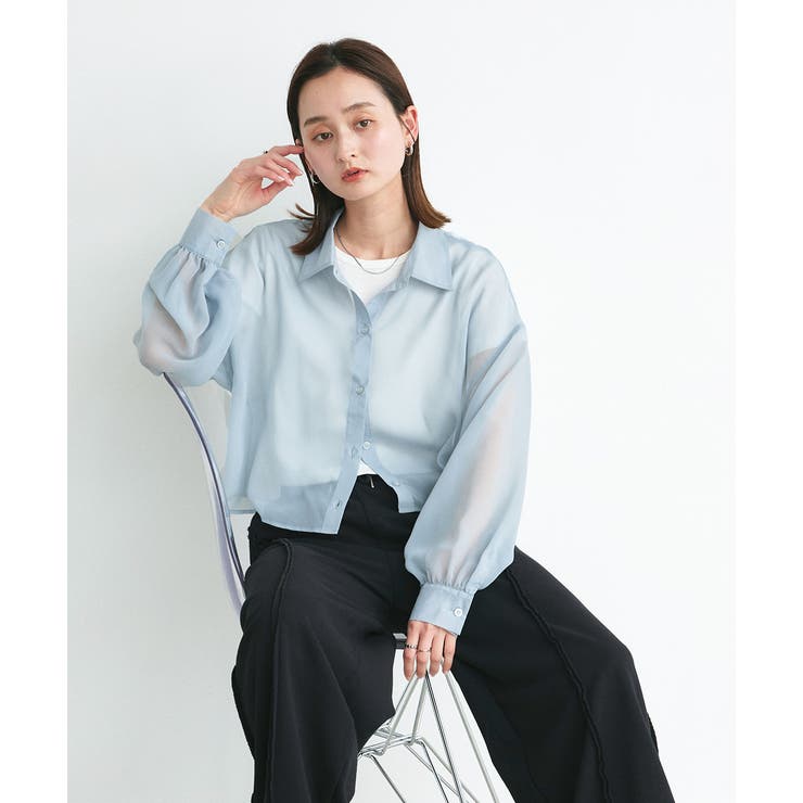 ショート丈シアーシャツ 半袖リブTシャツセット | ad thie | 詳細画像13 