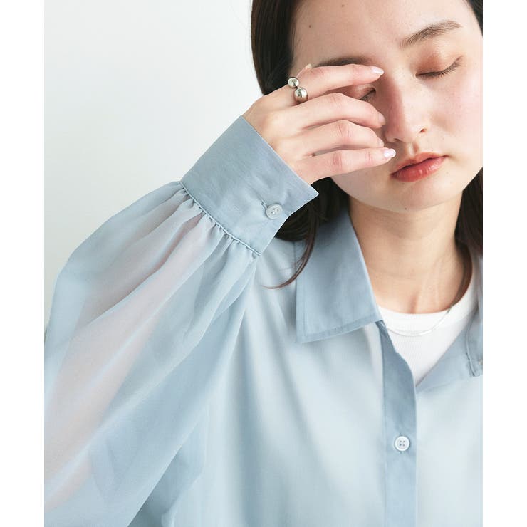 ショート丈シアーシャツ 半袖リブTシャツセット | ad thie | 詳細画像15 