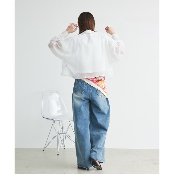 ショート丈シアーシャツ 半袖リブTシャツセット | ad thie | 詳細画像19 