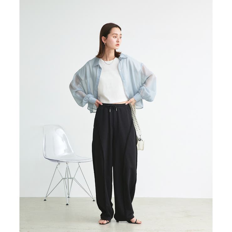 ショート丈シアーシャツ 半袖リブTシャツセット | ad thie | 詳細画像2 