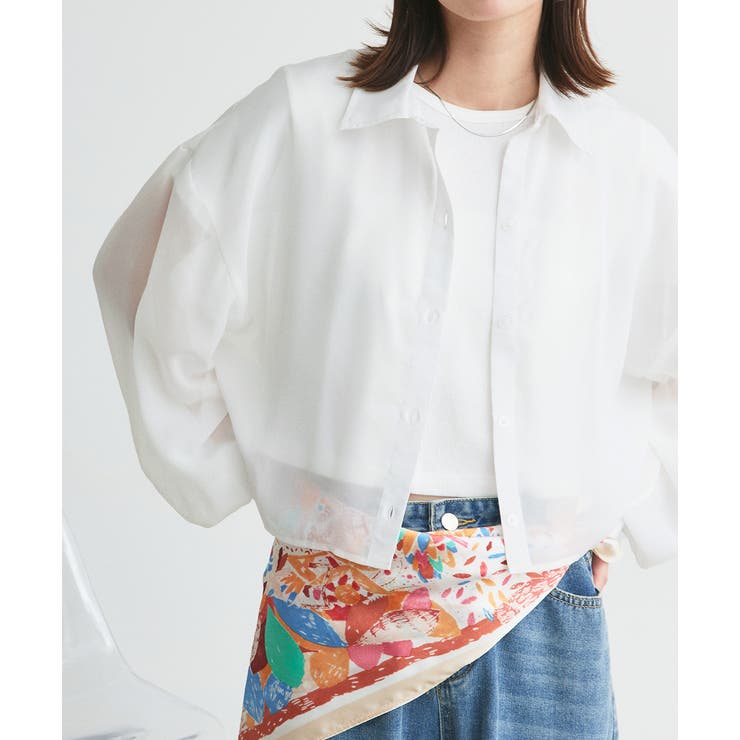 ショート丈シアーシャツ 半袖リブTシャツセット | ad thie | 詳細画像22 