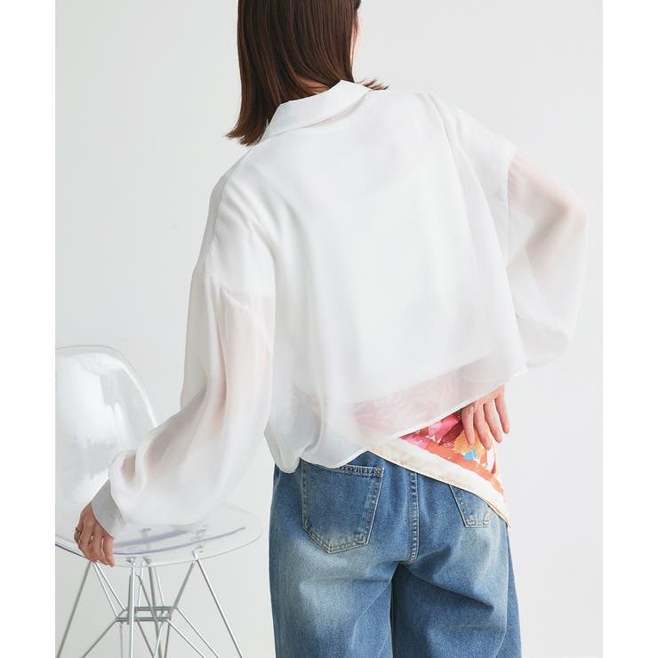 ショート丈シアーシャツ 半袖リブTシャツセット | ad thie | 詳細画像23 