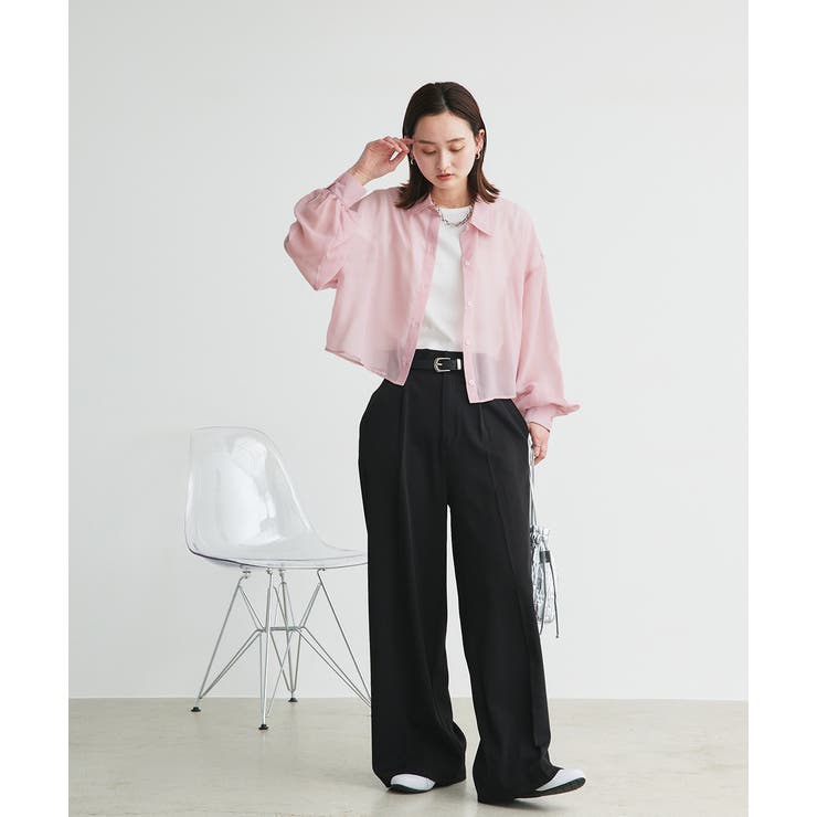 ショート丈シアーシャツ 半袖リブTシャツセット | ad thie | 詳細画像25 