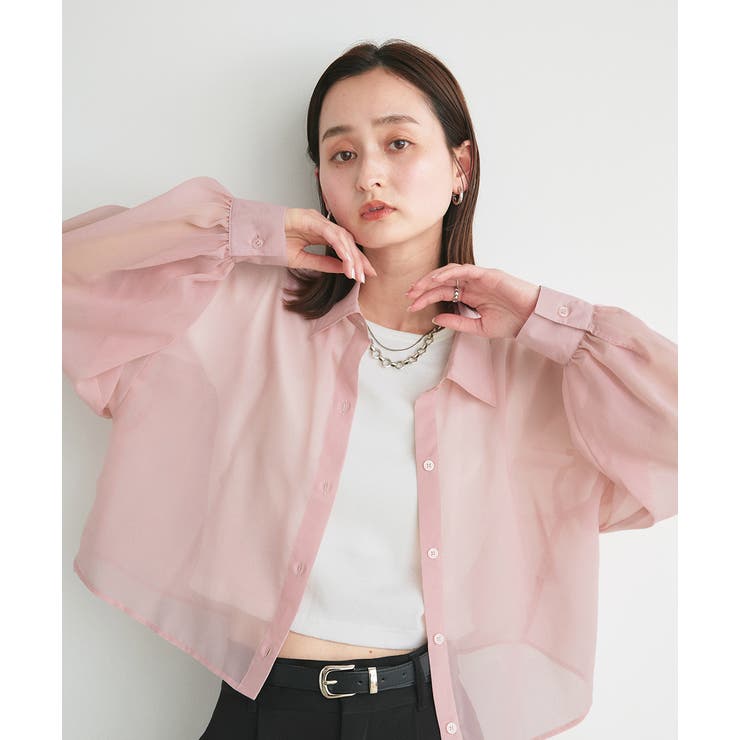 ショート丈シアーシャツ 半袖リブTシャツセット | ad thie | 詳細画像28 