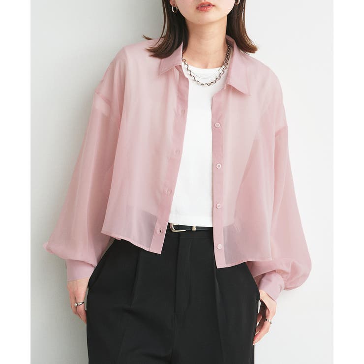 ショート丈シアーシャツ 半袖リブTシャツセット | ad thie | 詳細画像30 