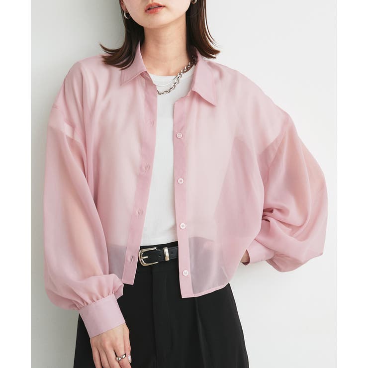 ショート丈シアーシャツ 半袖リブTシャツセット | ad thie | 詳細画像32 