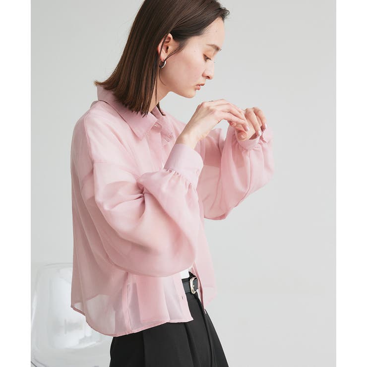 ショート丈シアーシャツ 半袖リブTシャツセット | ad thie | 詳細画像33 