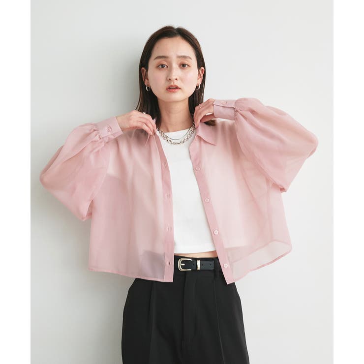 ショート丈シアーシャツ 半袖リブTシャツセット | ad thie | 詳細画像34 