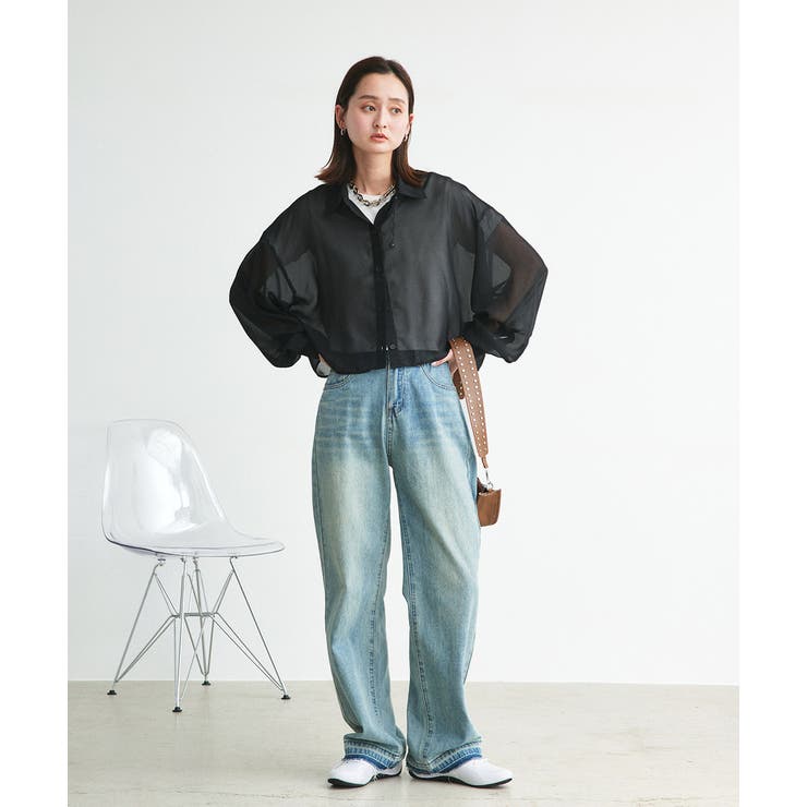 ショート丈シアーシャツ 半袖リブTシャツセット | ad thie | 詳細画像37 