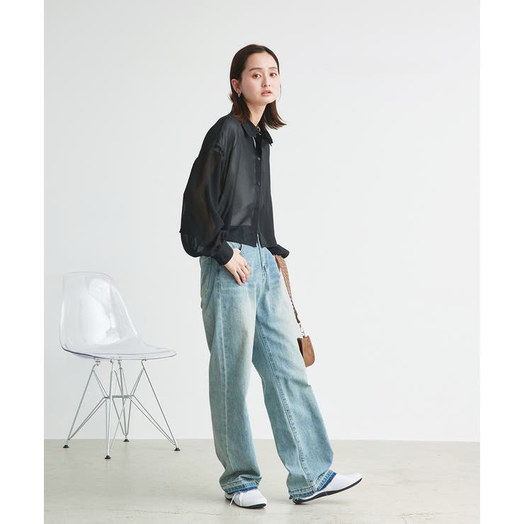 ショート丈シアーシャツ 半袖リブTシャツセット | ad thie | 詳細画像38 