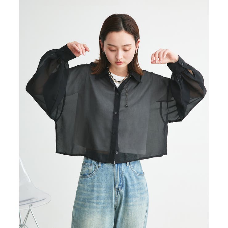 ショート丈シアーシャツ 半袖リブTシャツセット | ad thie | 詳細画像40 