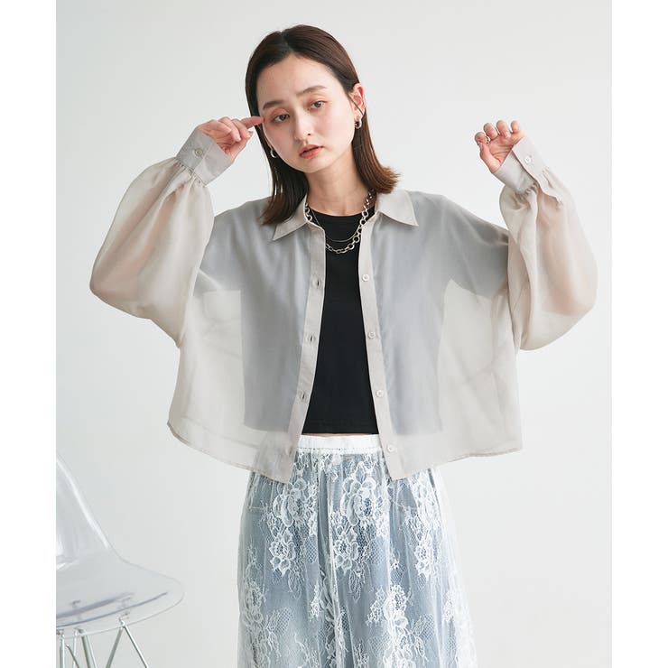 ショート丈シアーシャツ 半袖リブTシャツセット | ad thie | 詳細画像46 