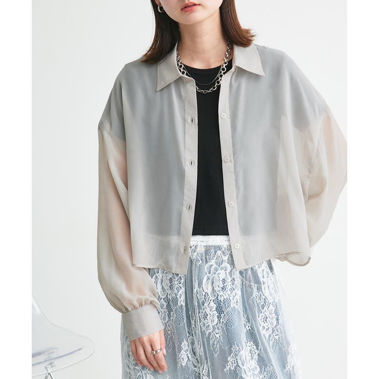 ショート丈シアーシャツ 半袖リブTシャツセット | ad thie | 詳細画像48 