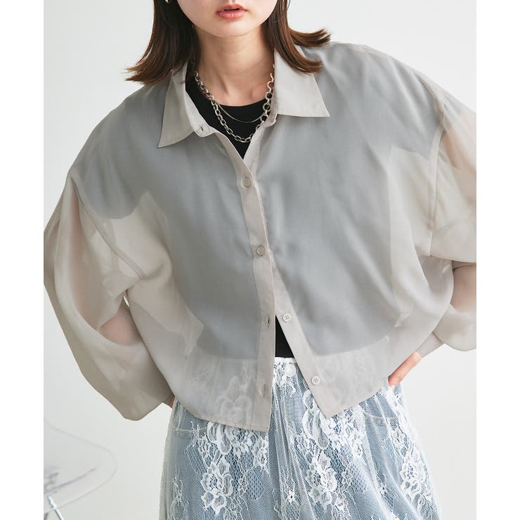 ショート丈シアーシャツ 半袖リブTシャツセット | ad thie | 詳細画像55 