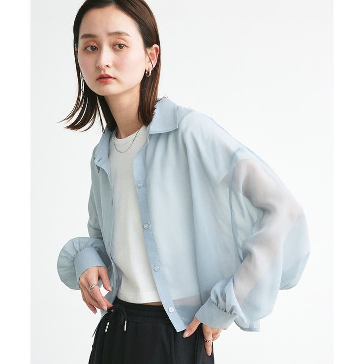 ショート丈シアーシャツ 半袖リブTシャツセット | ad thie | 詳細画像6 