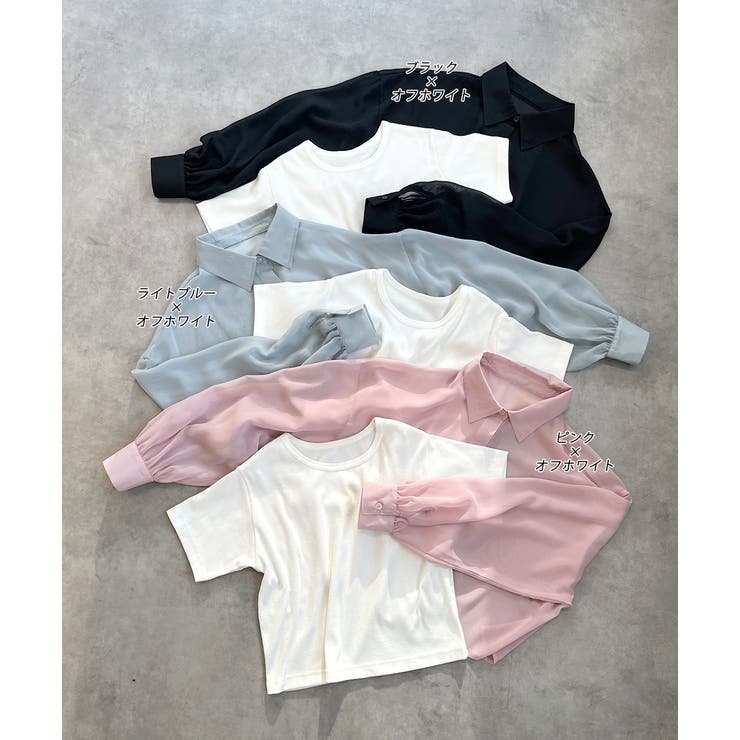 ショート丈シアーシャツ 半袖リブTシャツセット | ad thie | 詳細画像63 