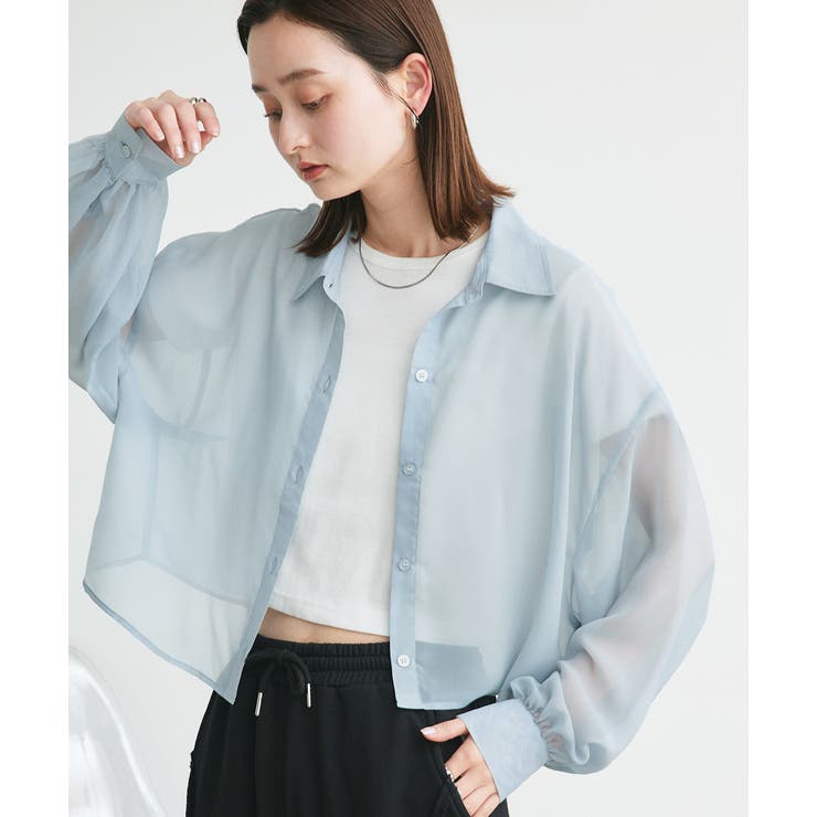 ショート丈シアーシャツ 半袖リブTシャツセット | ad thie | 詳細画像7 