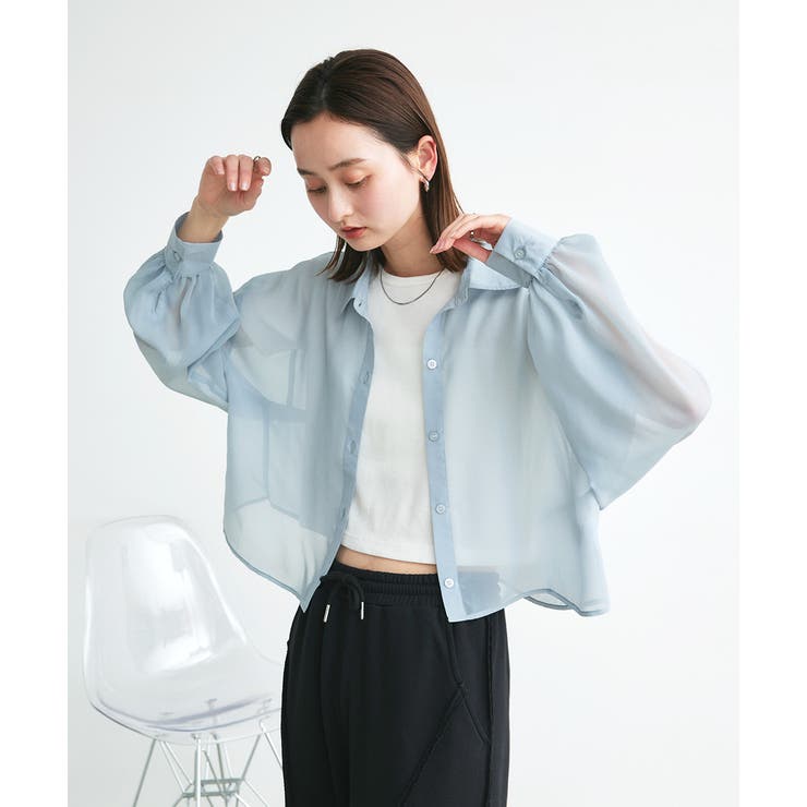 ショート丈シアーシャツ 半袖リブTシャツセット | ad thie | 詳細画像9 