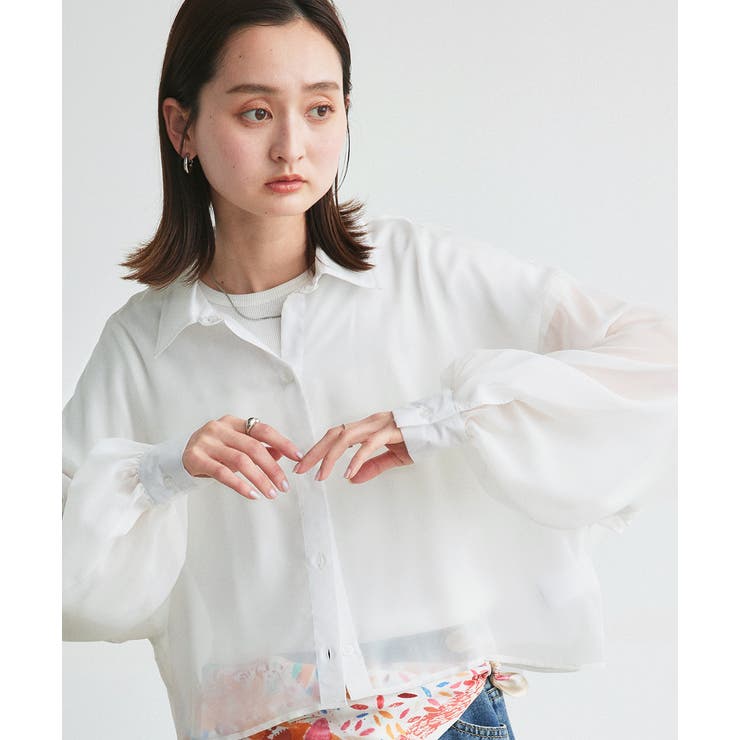 オフホワイト×オフホワイト | ショート丈シアーシャツ 半袖リブTシャツセット | ad thie