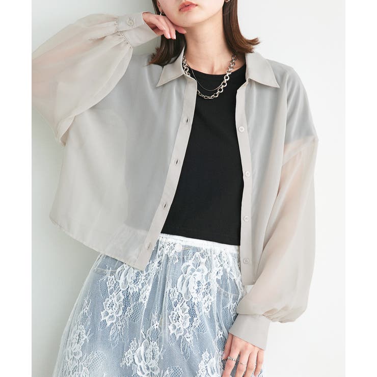 ライトグレー×ブラック | ショート丈シアーシャツ 半袖リブTシャツセット | ad thie