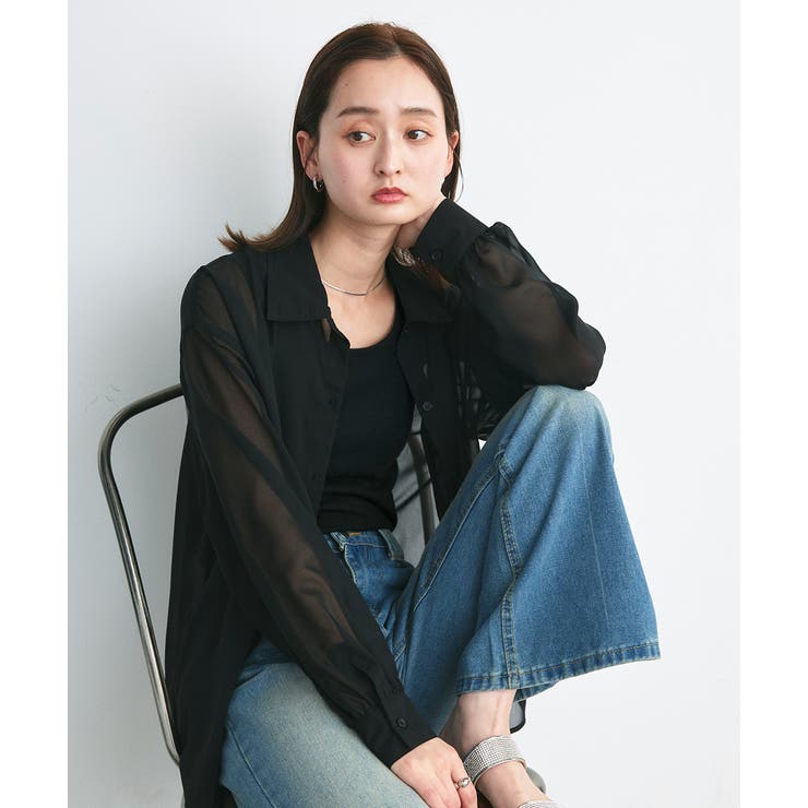 オーバーシルエットシアーシャツ リブタンクトップセット	 | ad thie | 詳細画像50 