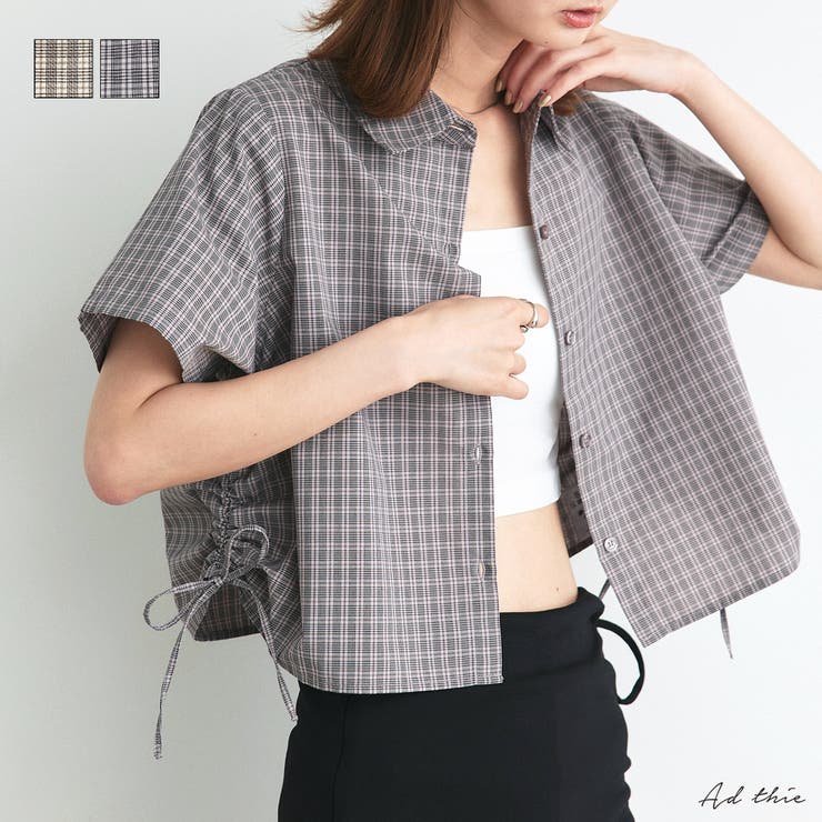 ショート丈ドロストチェックシャツ | ad thie | 詳細画像1 