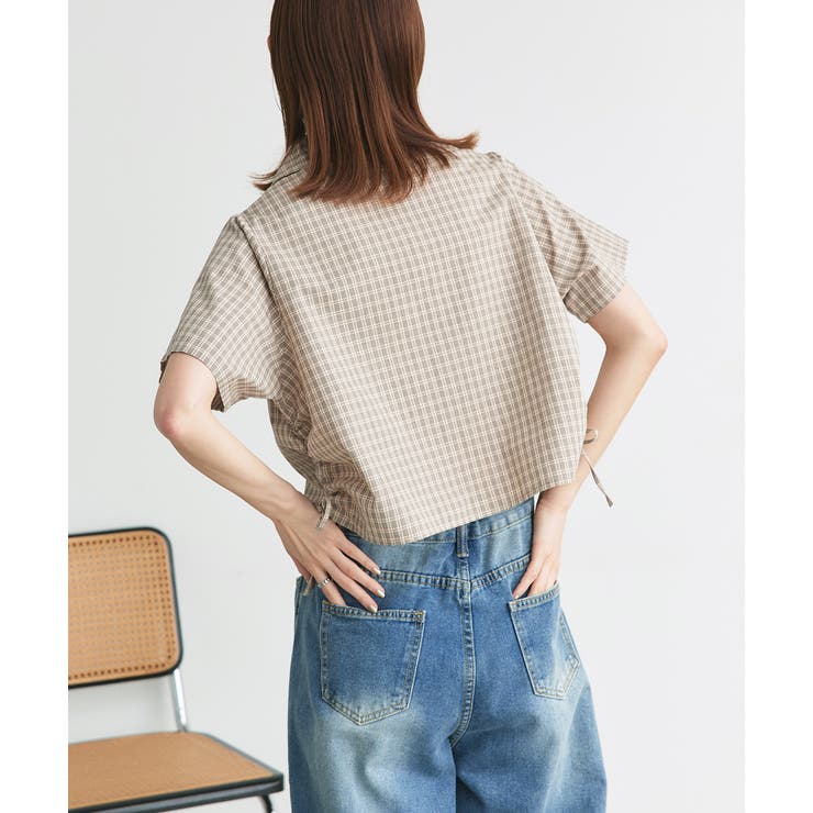 ショート丈ドロストチェックシャツ | ad thie | 詳細画像12 