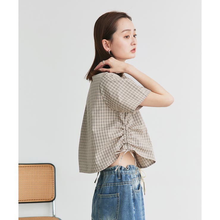 ショート丈ドロストチェックシャツ | ad thie | 詳細画像14 