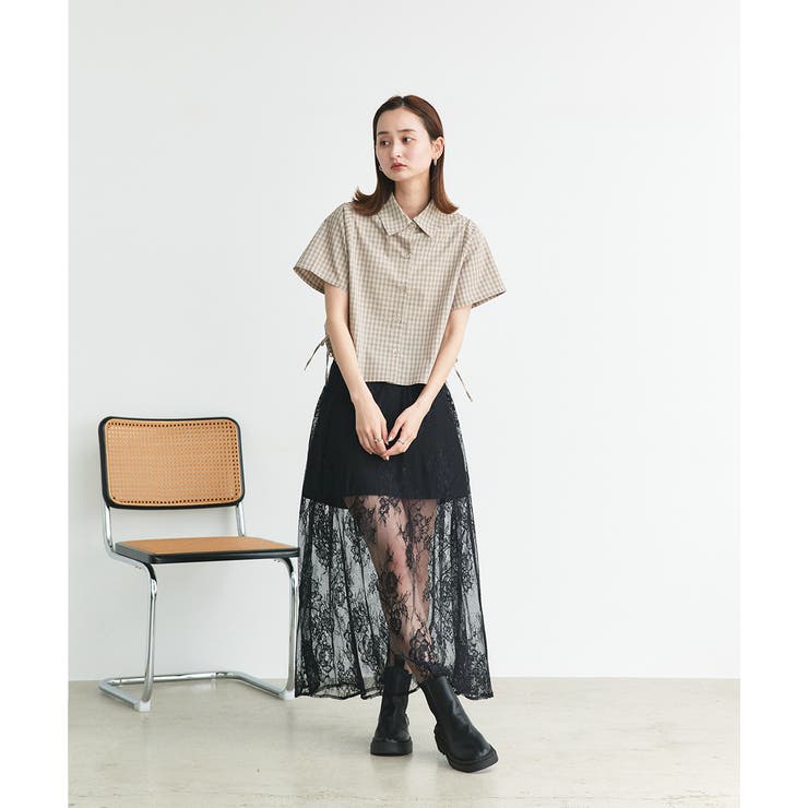ショート丈ドロストチェックシャツ | ad thie | 詳細画像2 