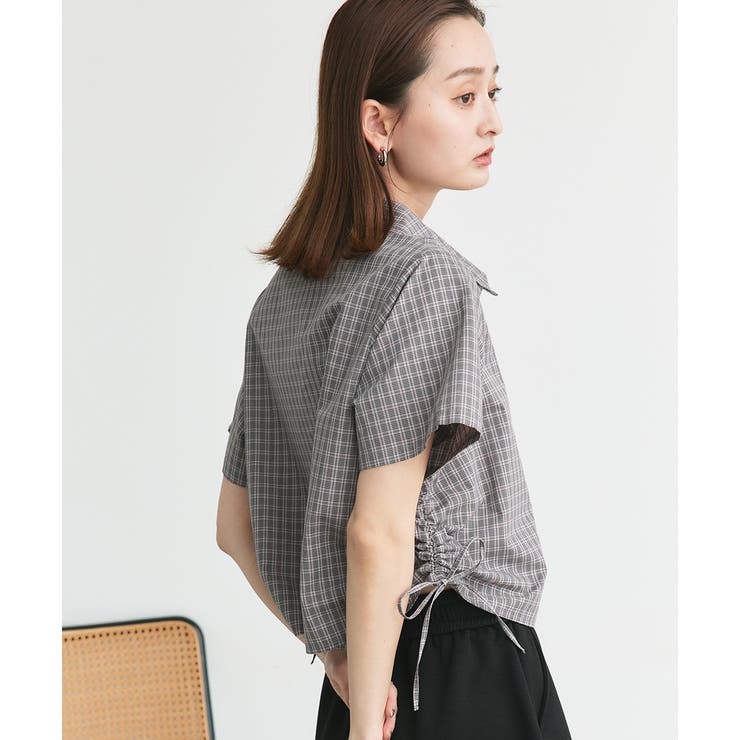 ショート丈ドロストチェックシャツ | ad thie | 詳細画像20 