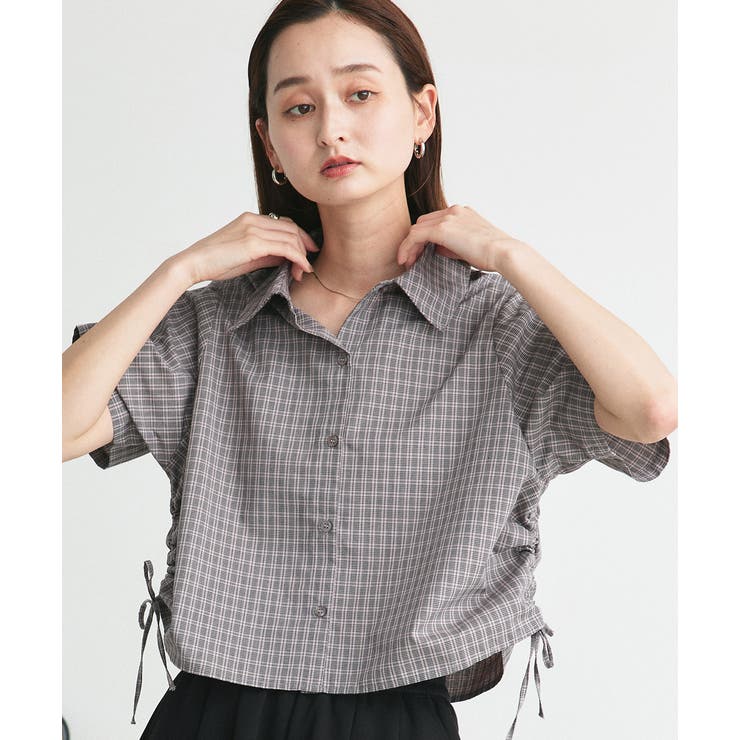 ショート丈ドロストチェックシャツ | ad thie | 詳細画像21 