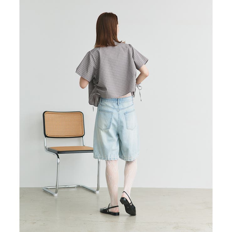 ショート丈ドロストチェックシャツ | ad thie | 詳細画像23 