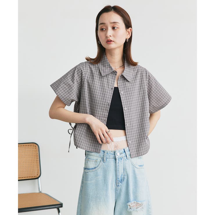ショート丈ドロストチェックシャツ | ad thie | 詳細画像24 