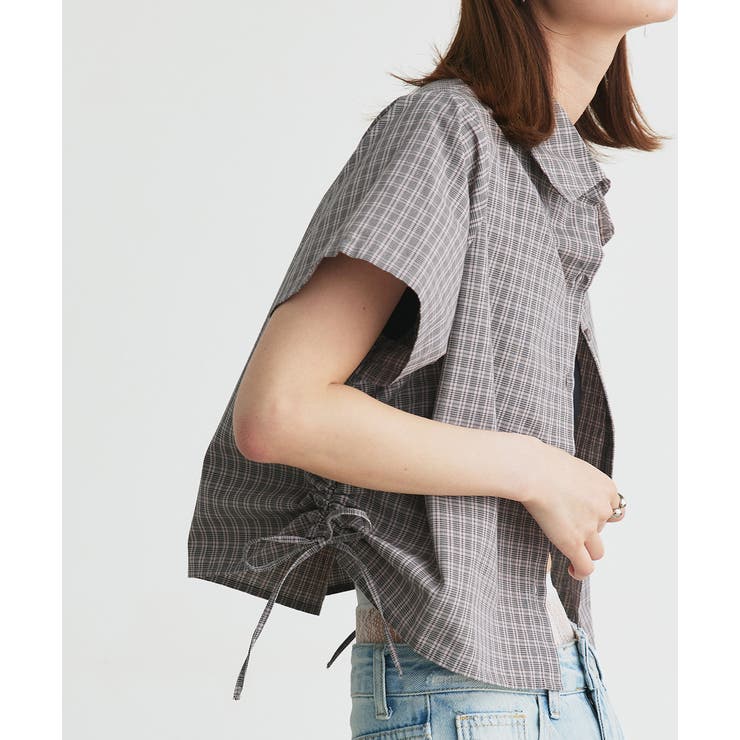 ショート丈ドロストチェックシャツ | ad thie | 詳細画像25 