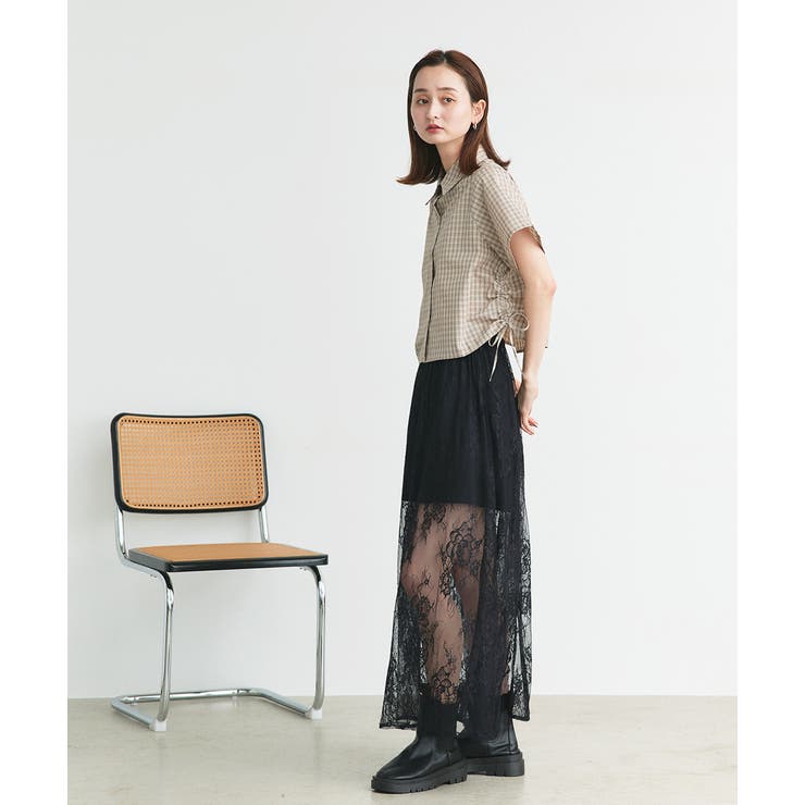 ショート丈ドロストチェックシャツ | ad thie | 詳細画像3 