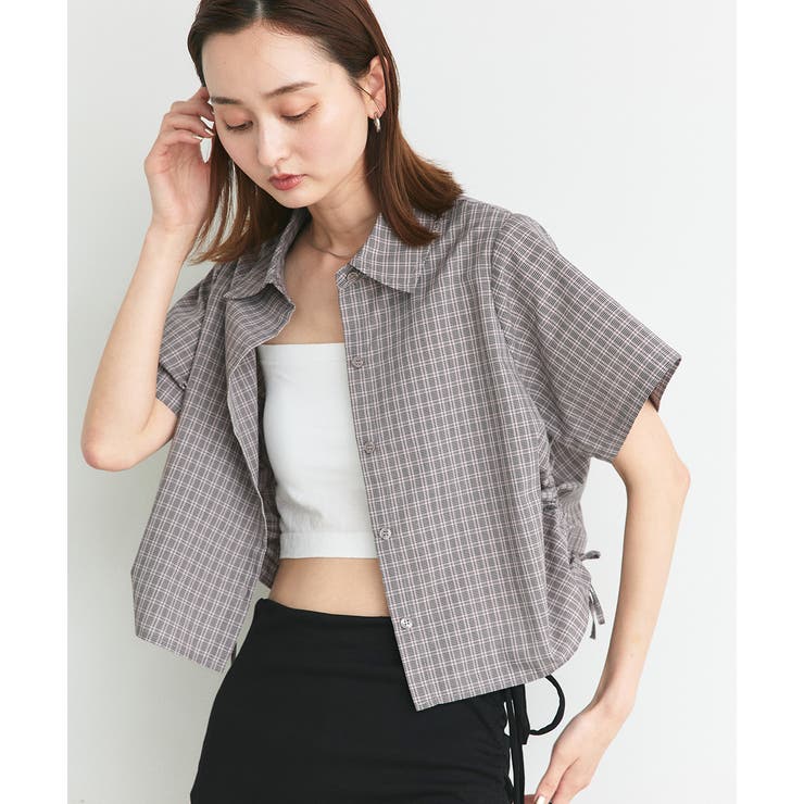 ショート丈ドロストチェックシャツ | ad thie | 詳細画像30 